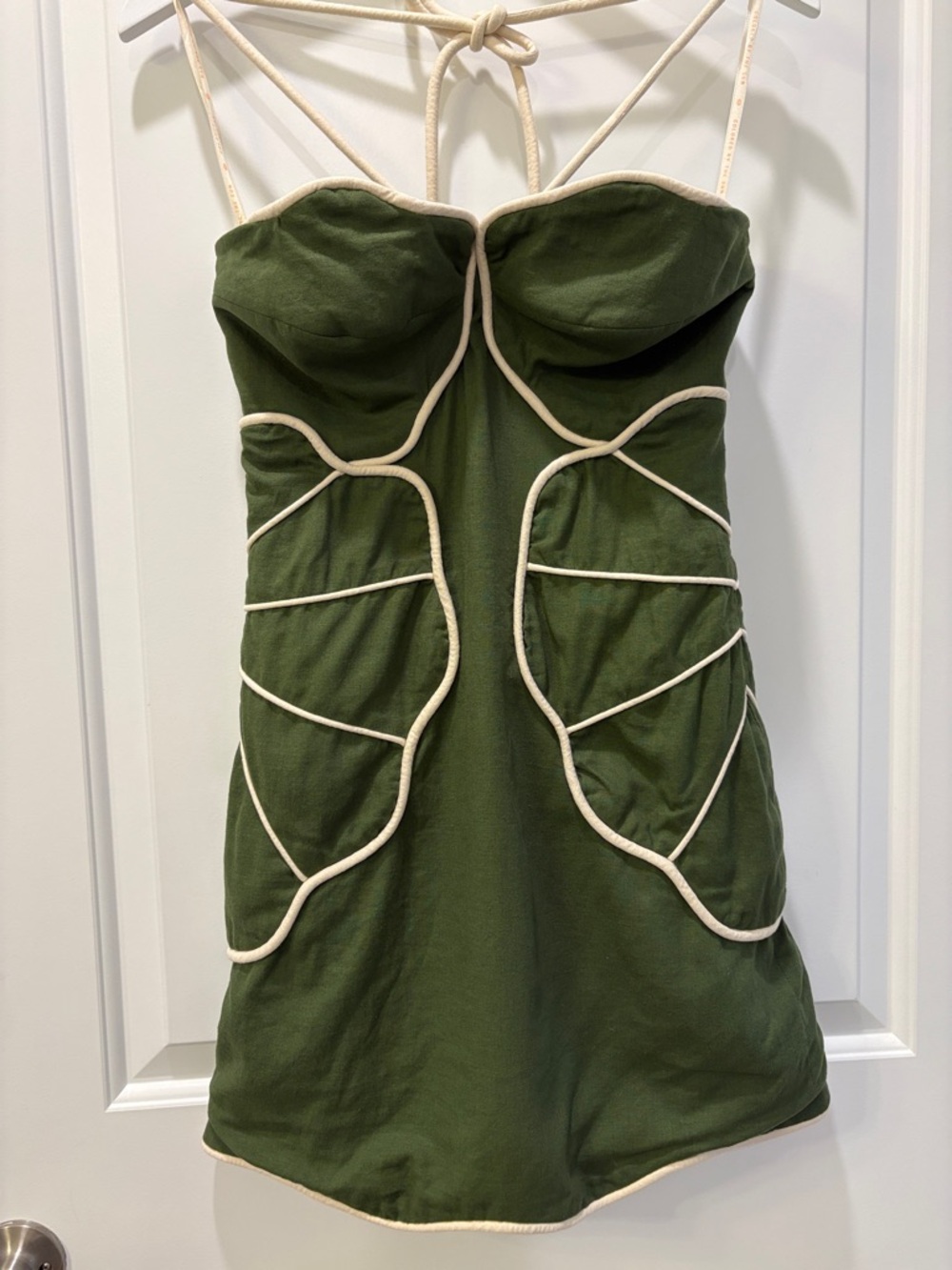 Farm Rio Linen Blend Wavy Mini Dress Small Green Halter - Picture 8 of 15